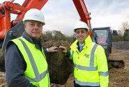 Abel Homes production manager Robert Loudoun left and managing director Paul LeGrice cut the first sod at Gressenhall web