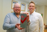 Tim Walsingham left with his regional Pride in the Job Award with Abel Homes MD Paul LeGrice 500px