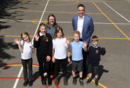 Katherine Wilson and Paul LeGrice with some of the children from St Faiths' Primary School 500px
