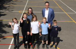 Katherine Wilson and Paul LeGrice with some of the children from St Faiths' Primary School 500px