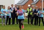 Clare Cornish of Abel Homes trains for the London Marathon cheered on by colleagues sm