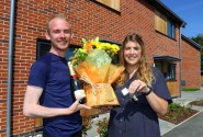 Dan Ashton receives the keys to his new home from Kirstie Barber of Abel Homes 1 sm