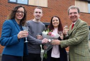 Mike Bunn and Emma Wright receive their keys from Tony Abel right and Clare Cornish left of Abel Homes 500