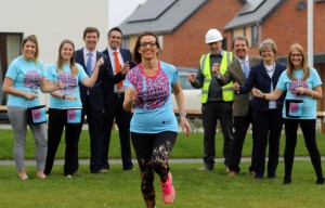 Clare Cornish of Abel Homes trains for the London Marathon cheered on by colleagues sm